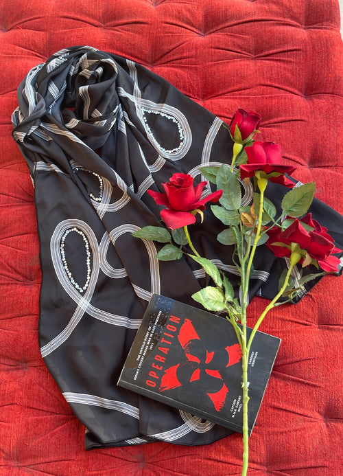 Black silk scarf with striped design