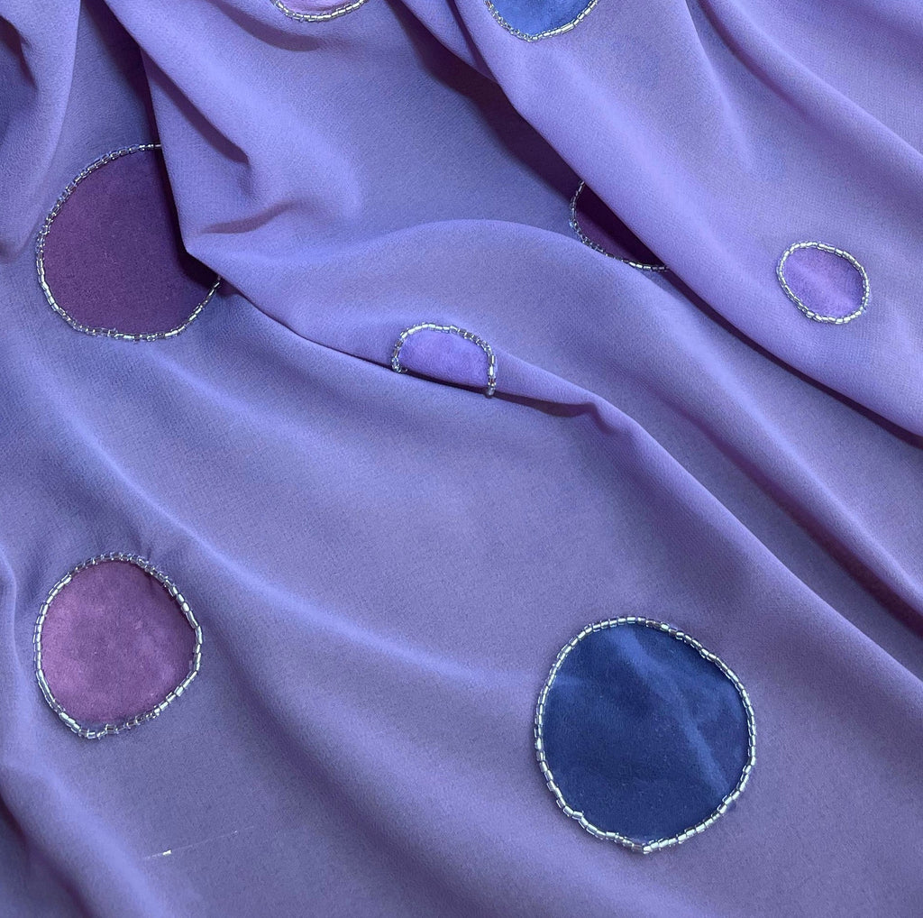 Lilac Hand-Painted Scarf with Silver-Embellished Circles