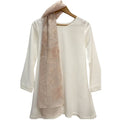 Pastel Pink Organza Scarf with half Sided Floral Embroidery & Paints