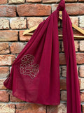 Maroon Georgette Scarf with Golden Katka Handwork – Elegant Traditional Wrap