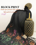 Black georgette scarf with multicolour block print