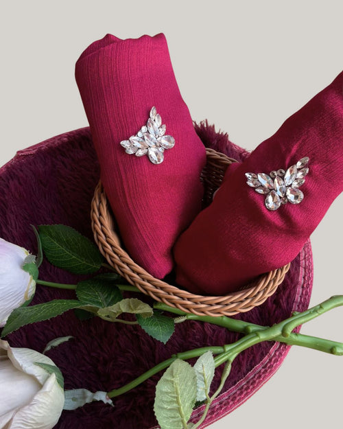 Crimson Scarf with Silver Handcrafted Butterflies