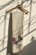 Tarkashi Cotton Scarf with Multicolour Embroidered Bicycle Borders