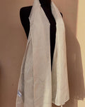 White Chiffon Zari Scarf with Golden & Silver Embroidery and Pearl Border – Elegant Wedding & Party Wear