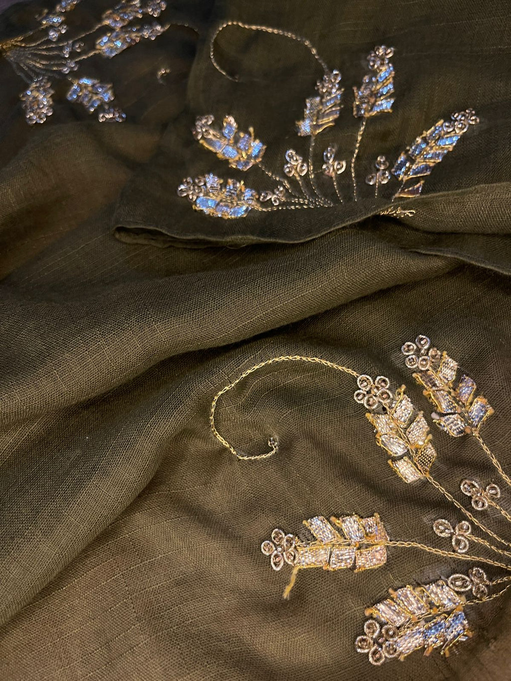 Olive Gotta Embellished Lawn Scarf for Women – Lightweight & Stylish